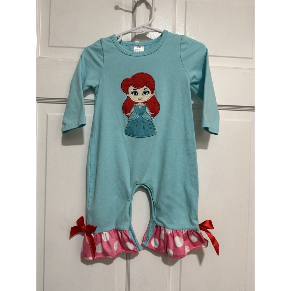 3m-6m Girls Ariel Princess Appliqué Long Sleeve Pants One Piece Outfit Disney